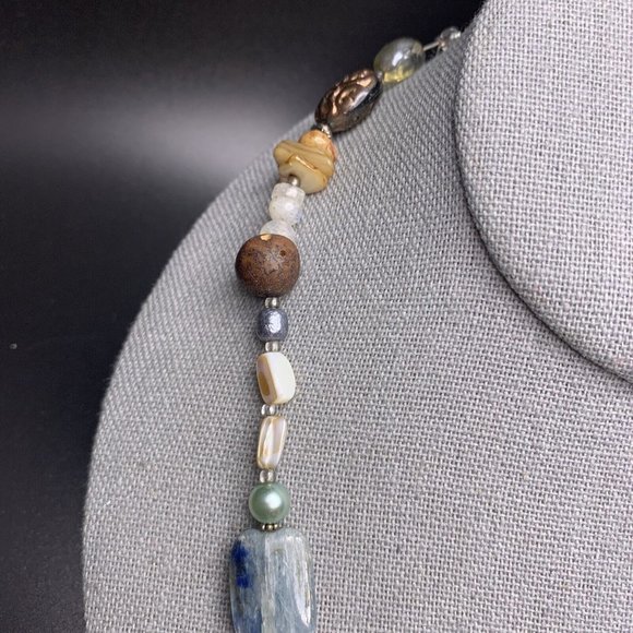 Beaded Necklace Gemstone Shell Glass Wooden Pearl Boho Copper Leaf Toggle - Picture 6 of 10